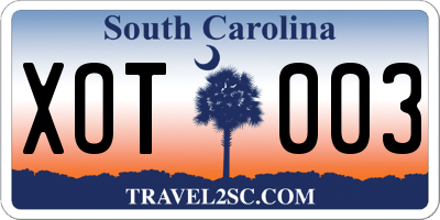 SC license plate XOT003