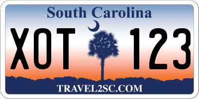 SC license plate XOT123