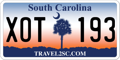 SC license plate XOT193