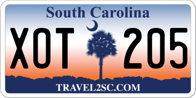 SC license plate XOT205