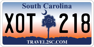 SC license plate XOT218