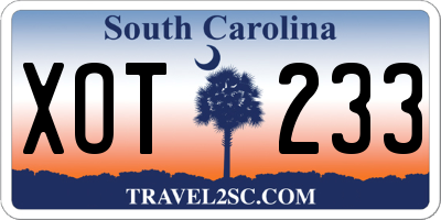 SC license plate XOT233
