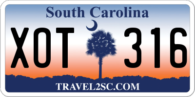 SC license plate XOT316