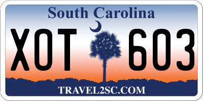 SC license plate XOT603