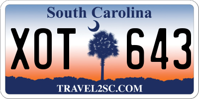 SC license plate XOT643