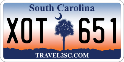 SC license plate XOT651