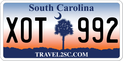 SC license plate XOT992