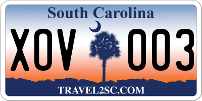 SC license plate XOV003