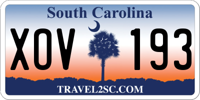 SC license plate XOV193