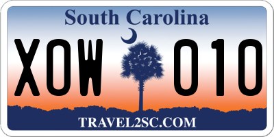 SC license plate XOW010