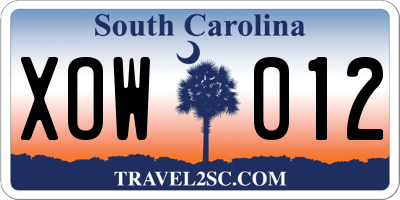 SC license plate XOW012