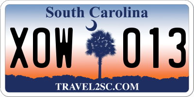SC license plate XOW013