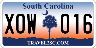 SC license plate XOW016