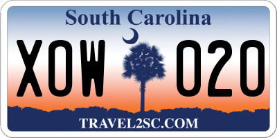 SC license plate XOW020
