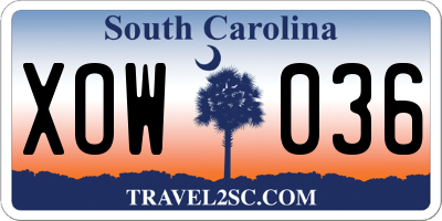 SC license plate XOW036