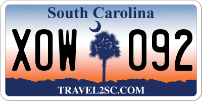 SC license plate XOW092