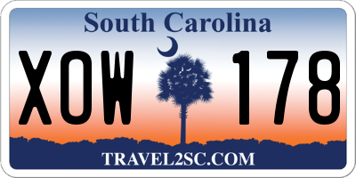 SC license plate XOW178