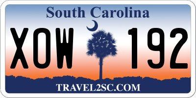 SC license plate XOW192