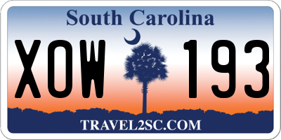 SC license plate XOW193