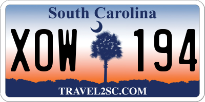 SC license plate XOW194