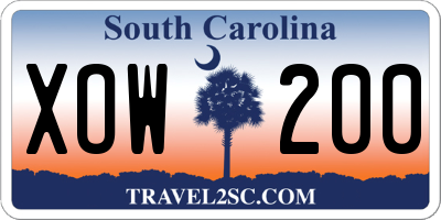 SC license plate XOW200