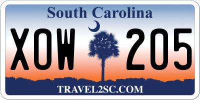 SC license plate XOW205