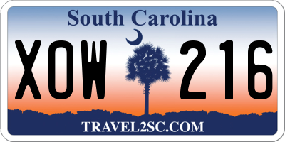 SC license plate XOW216