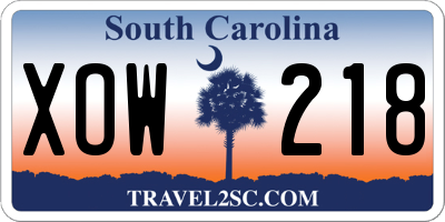SC license plate XOW218