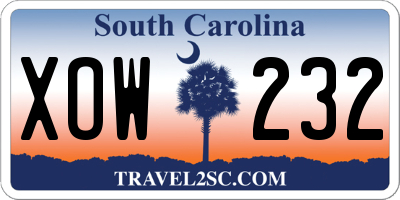 SC license plate XOW232