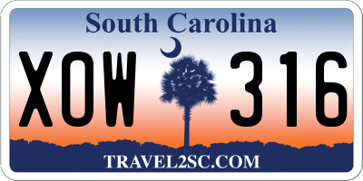 SC license plate XOW316