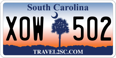 SC license plate XOW502