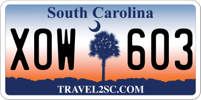 SC license plate XOW603
