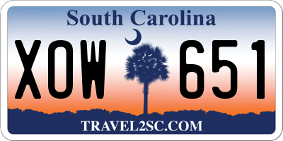 SC license plate XOW651