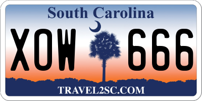 SC license plate XOW666