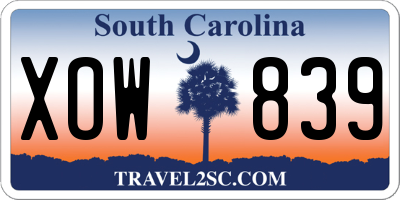 SC license plate XOW839