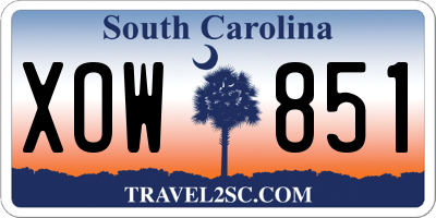 SC license plate XOW851