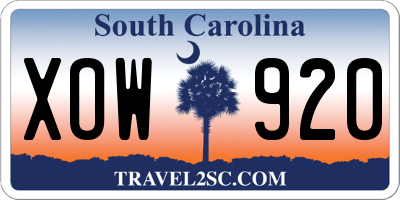SC license plate XOW920