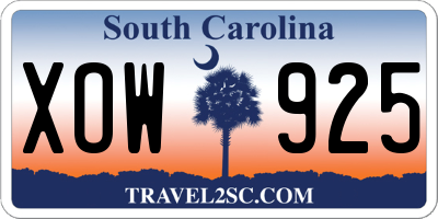 SC license plate XOW925