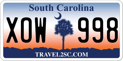 SC license plate XOW998