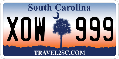 SC license plate XOW999