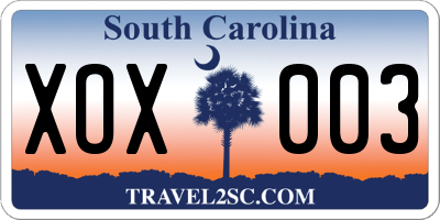 SC license plate XOX003