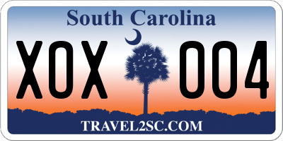 SC license plate XOX004