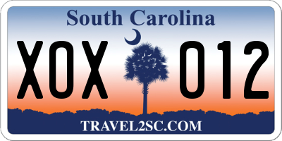 SC license plate XOX012