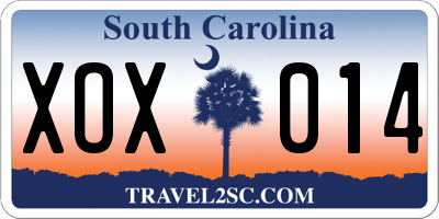 SC license plate XOX014