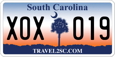 SC license plate XOX019