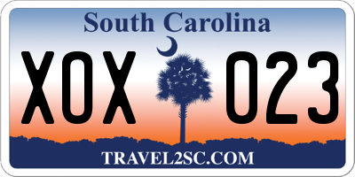 SC license plate XOX023