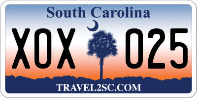 SC license plate XOX025