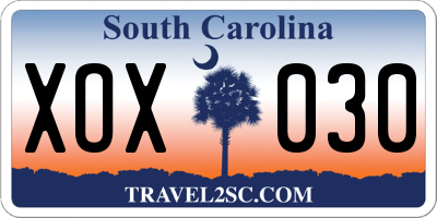 SC license plate XOX030