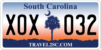 SC license plate XOX032