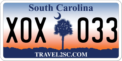 SC license plate XOX033